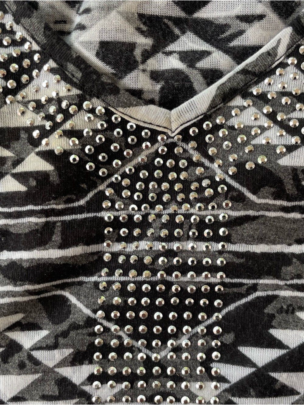 INC International Concepts Black & White Aztec Print Top with Stud Detail